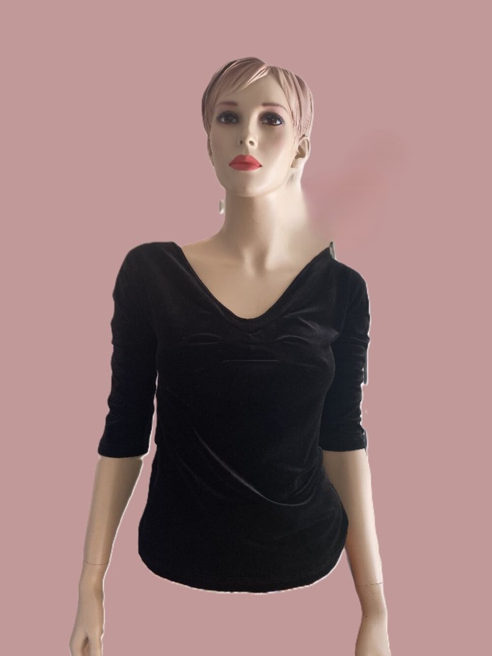 Pinup Couture BlackVelvet Ruched Sweetheart V-Neck Top Sz Med Gothglam